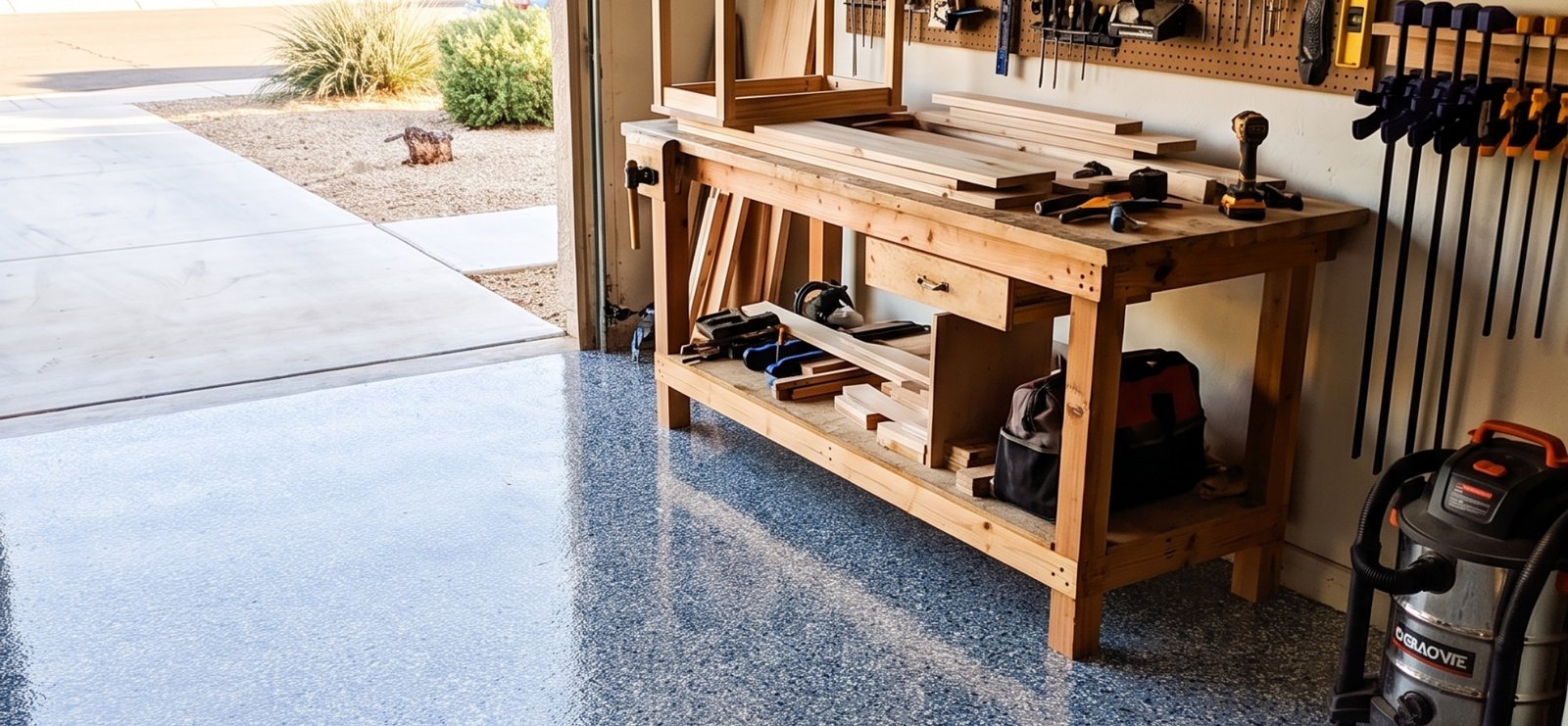 Tidal Wave epoxy flake floor finish in a workshop