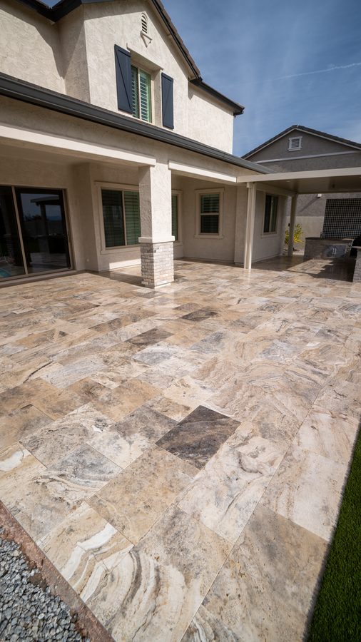 Travertine walkway with rich color variation
