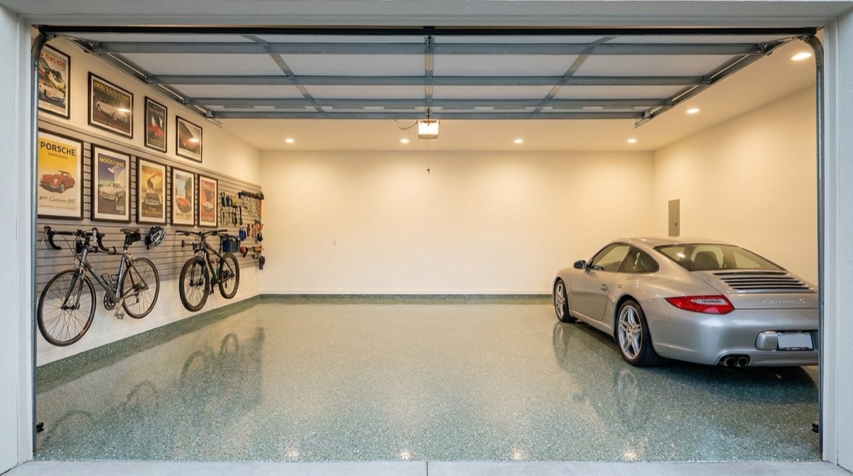Nordic Green flake epoxy garage floor