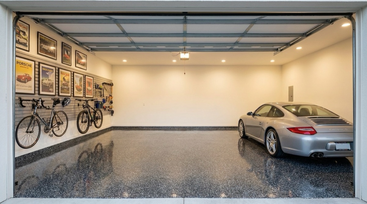 Nightfall dark flake epoxy garage floor