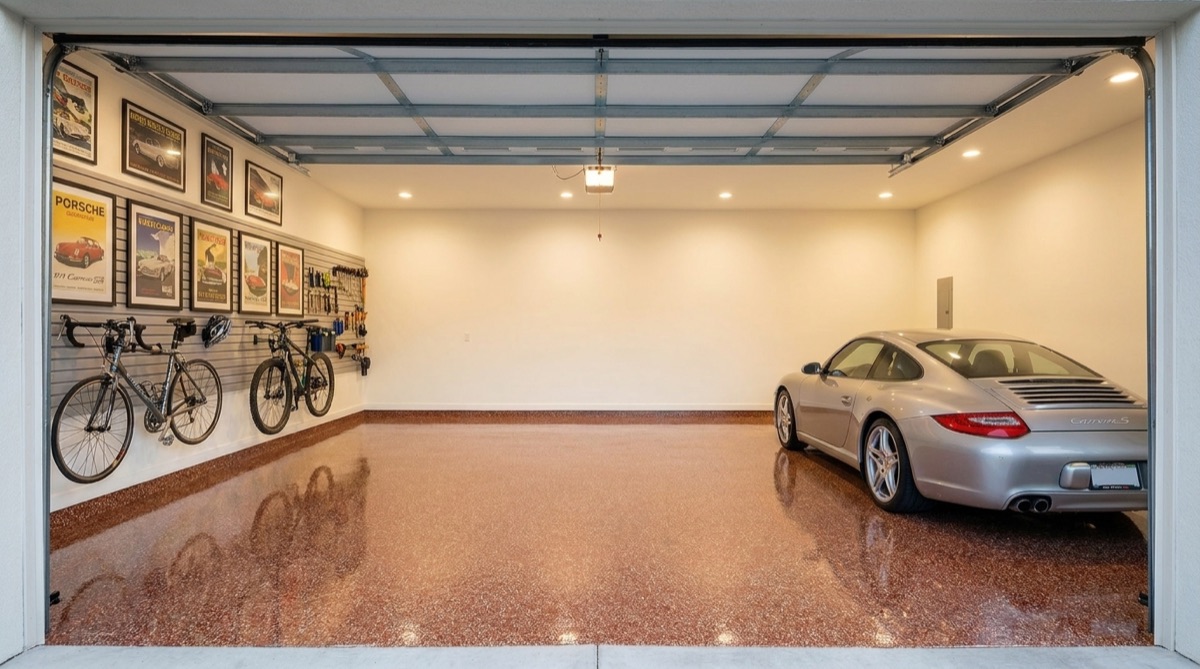 Brickyard flake epoxy garage floor