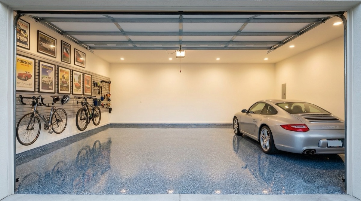 Tidal Wave blue flake epoxy garage floor